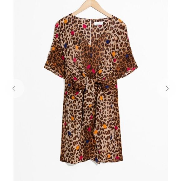 & Other Stories Leopard Print Wrap Dress V Neck Mini Dress Cinch Waist 8 - Picture 11 of 11